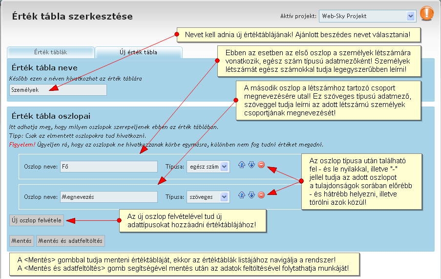 Értéktábla szerkesztése Értéktábla szerkesztése