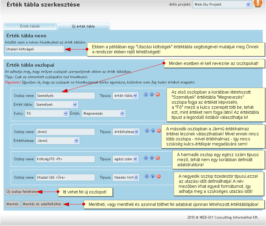 Értéktábla szerkesztése Értéktábla szerkesztése