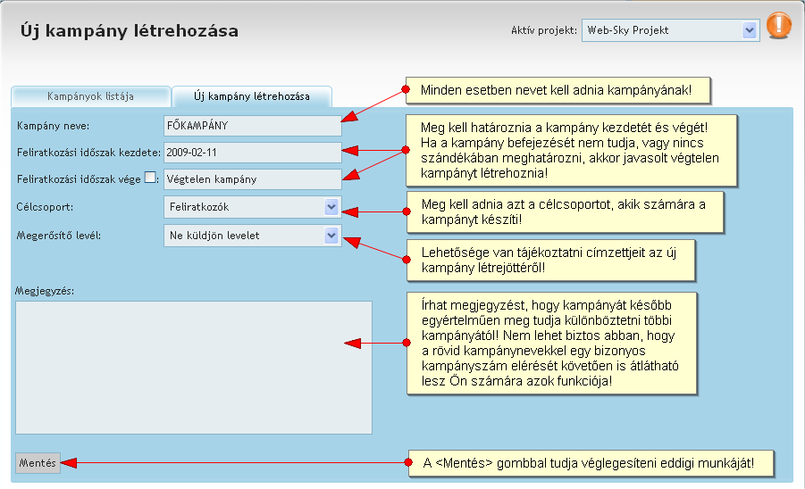Új kampány létrehozása Új kampány létrehozása